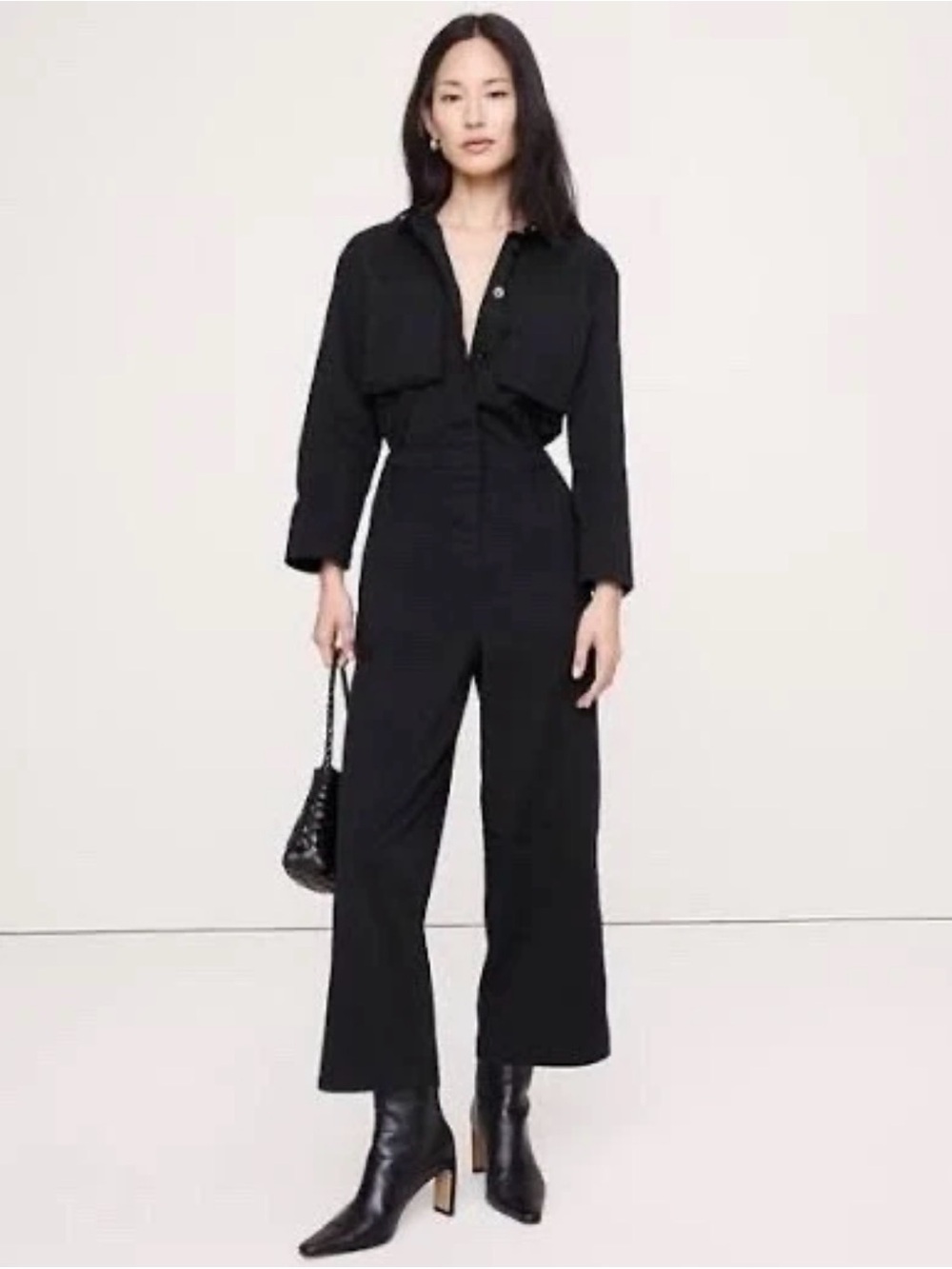 NWT Banana Republic Stretch Cotton Black Boilersuit Sz Large